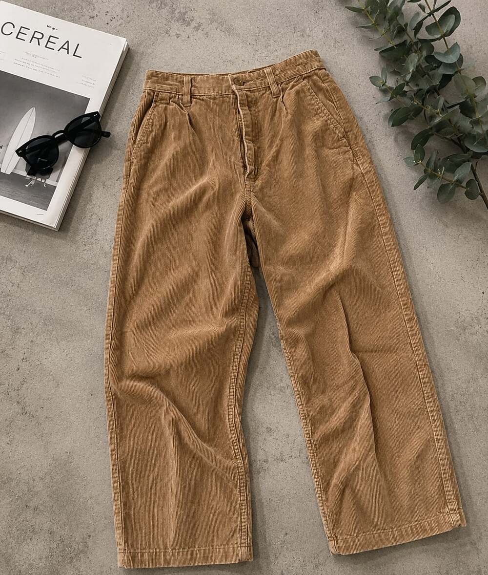 Vand Tan Corduroy Pleated Wide Leg Trousers Sz 25 (e)